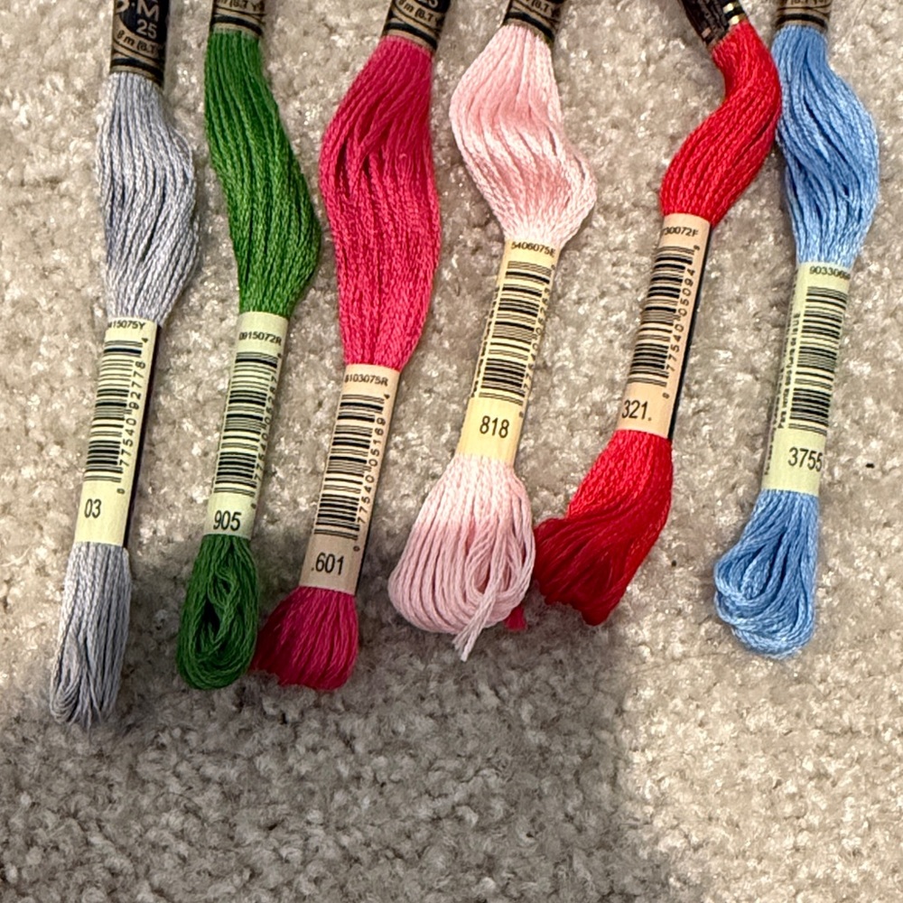 DMC Embroidery Floss Assortment - Pink, Red, Green, Blue, Gray - Picture 2 of 3